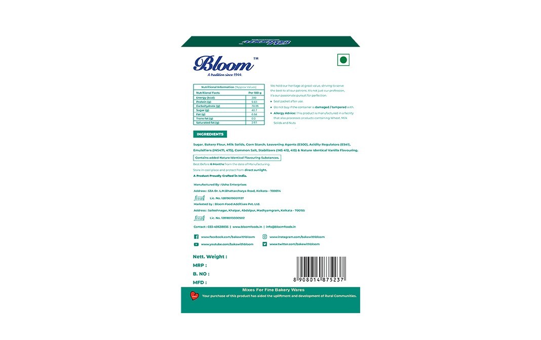 Bloom Vanilla Treat Eggless Cake Mix   Box  400 grams